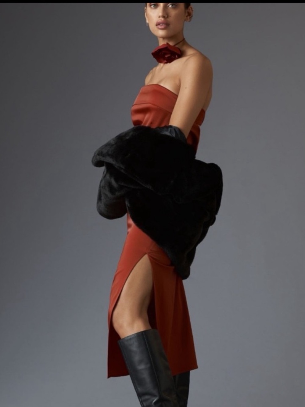 NWT Anthro Strapless Satin Cowl-Back Minimalist Modern look Midi Dress L - Picture 3 of 13